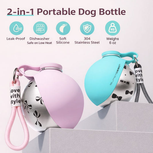 🐾 Portable Dog Water Bottle with Bowl Leakproof , Outdoor Travel Water Bottle for Pets